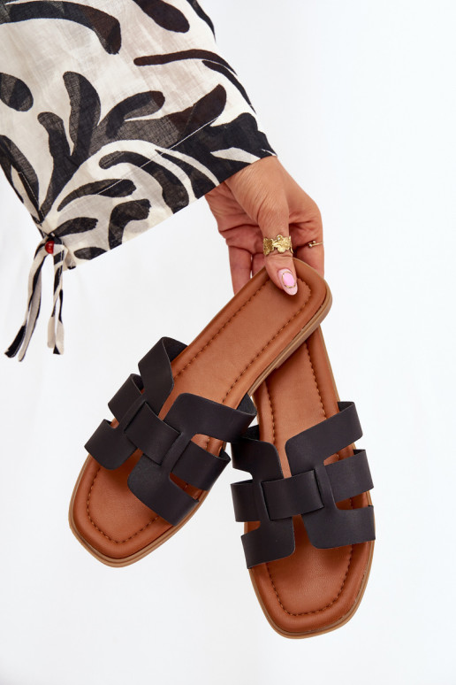 Moteriškos šlepetės su plačiais kulniukais juodos spalvos Mirona