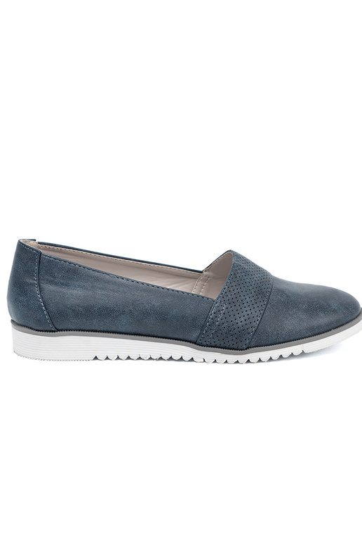 tamsiai mėlynos spalvos mokasinai ant balto pado