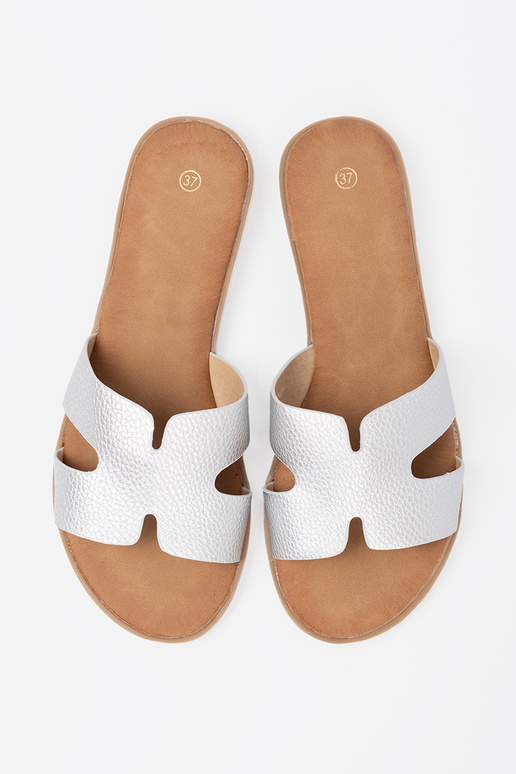 sidabro spalvos Šlepetės moterų z Įycięciami sidabro spalvos Šlepetės moterų z Įycięciami