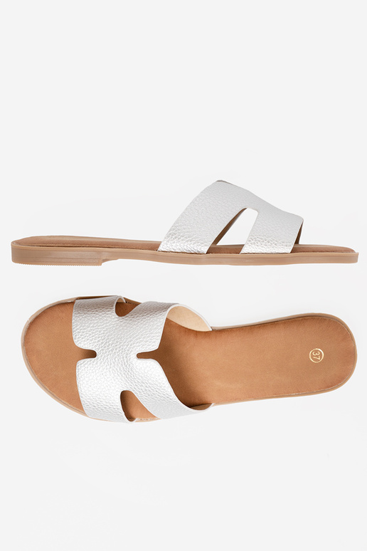 sidabro spalvos Šlepetės moterų z Įycięciami sidabro spalvos Šlepetės moterų z Įycięciami