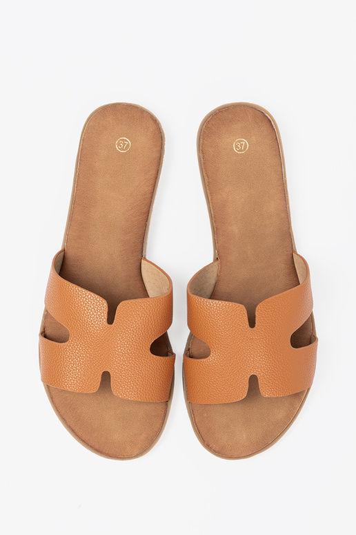 karamelinės spalvos Šlepetės moterų z Įycięciami karamelinės spalvos Šlepetės moterų z Įycięciami