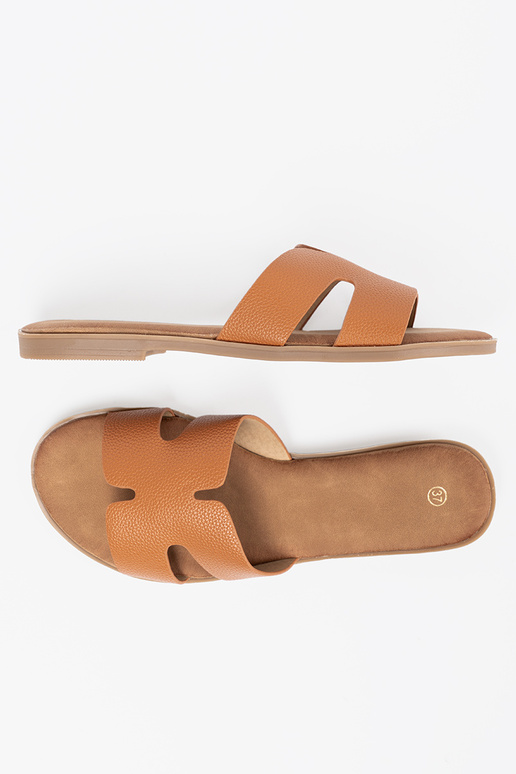 karamelinės spalvos Šlepetės moterų z Įycięciami karamelinės spalvos Šlepetės moterų z Įycięciami