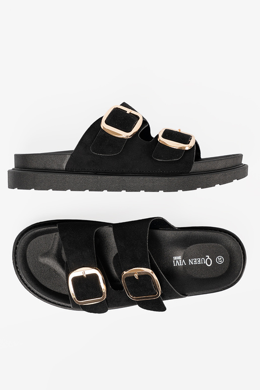 Šlepetės moterų juodos spalvos ze auksinismi klamrami Šlepetės moterų juodos spalvos ze auksinismi klamrami