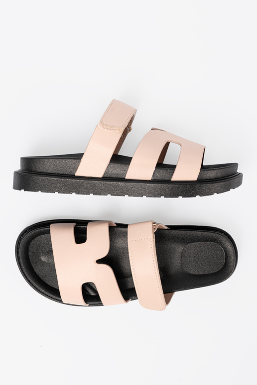 smėlio spalvos Šlepetės su dirželiais Velcro smėlio spalvos Šlepetės su dirželiais Velcro