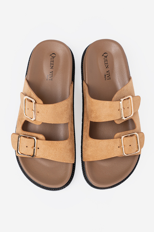 karamelinės spalvos Šlepetės moterų ze auksinismi klamrami