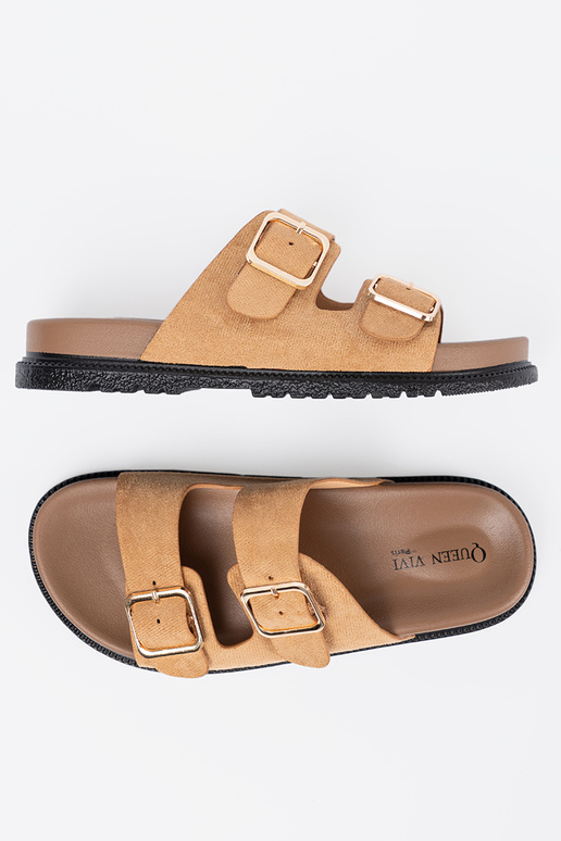 karamelinės spalvos Šlepetės moterų ze auksinismi klamrami