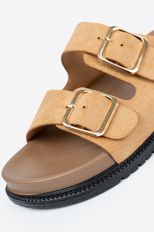 karamelinės spalvos Šlepetės moterų ze auksinismi klamrami