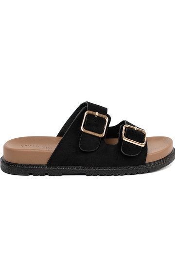 juodos spalvos Šlepetės moterų ze auksinismi klamrami 2