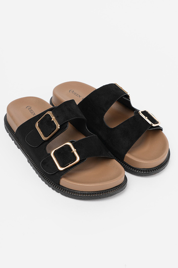 juodos spalvos Šlepetės moterų ze auksinismi klamrami