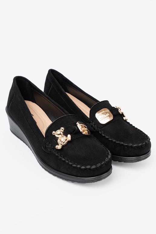 juodos spalvos iš zomšos pusbačiai z ozdobnym misiem