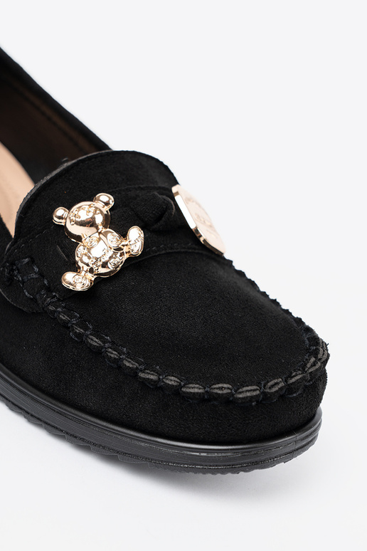 juodos spalvos iš zomšos pusbačiai z ozdobnym misiem