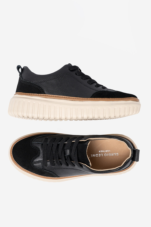 juodos spalvos Sneakers modelio batai oda na smėlio spalvosj platformie Sergio Leone