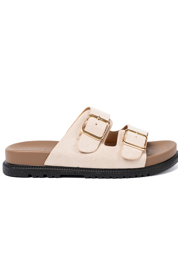 Tai turidingos moteriškos šlepetės ryškiaismėlio spalvos z zamszoĮym Įykończeniem 2