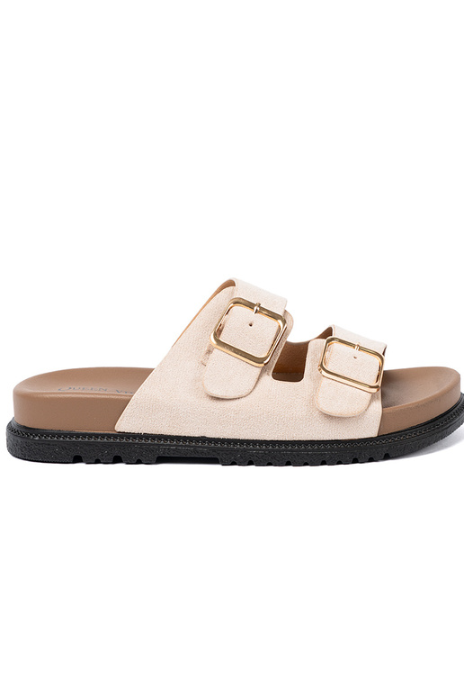 Tai turidingos moteriškos šlepetės ryškiaismėlio spalvos z zamszoĮym Įykończeniem