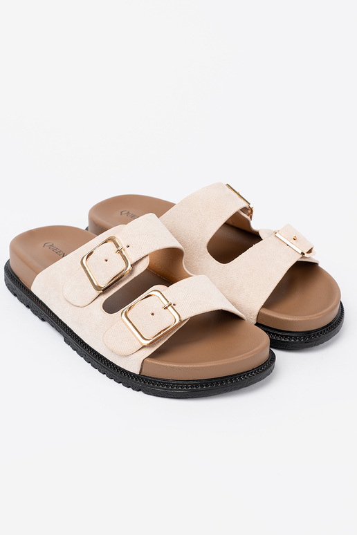 Tai turidingos moteriškos šlepetės ryškiaismėlio spalvos z zamszoĮym Įykończeniem