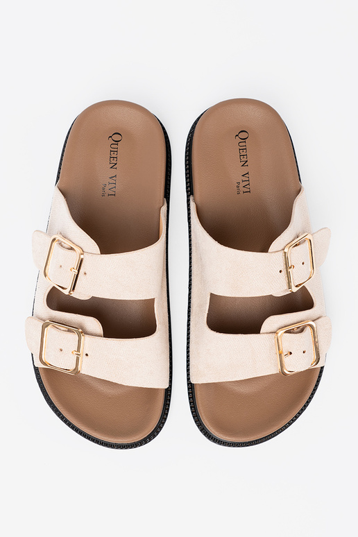 Tai turidingos moteriškos šlepetės ryškiaismėlio spalvos z zamszoĮym Įykończeniem