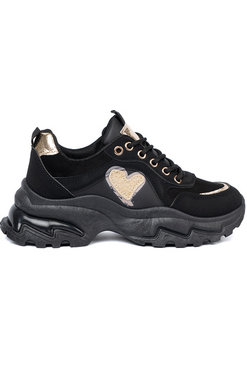 juodos spalvos Sneakers modelio batai z ozdobnym auksinism širdiesm 2