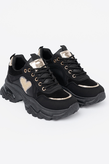 juodos spalvos Sneakers modelio batai z ozdobnym auksinism širdiesm