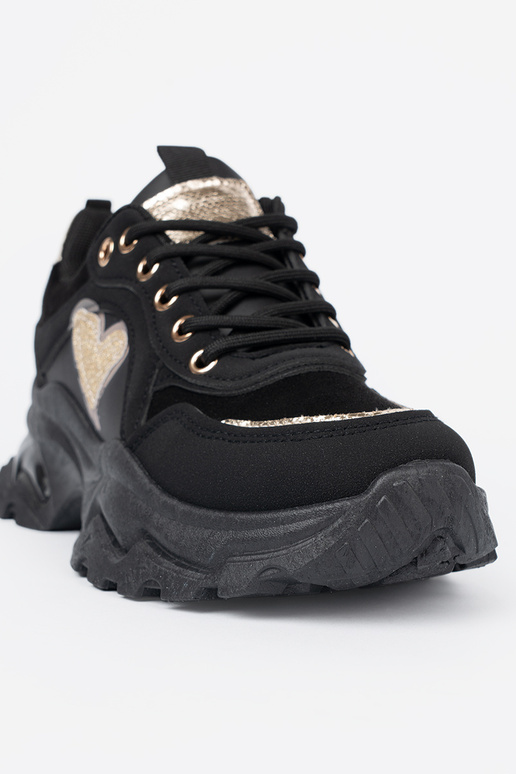 juodos spalvos Sneakers modelio batai z ozdobnym auksinism širdiesm