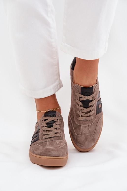 iš zomšos Sneakers modelio batai Moteriškas Vinceza 79557 smėlio spalvos