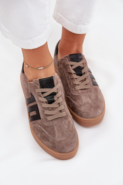 iš zomšos Sneakers modelio batai Moteriškas Vinceza 79557 smėlio spalvos