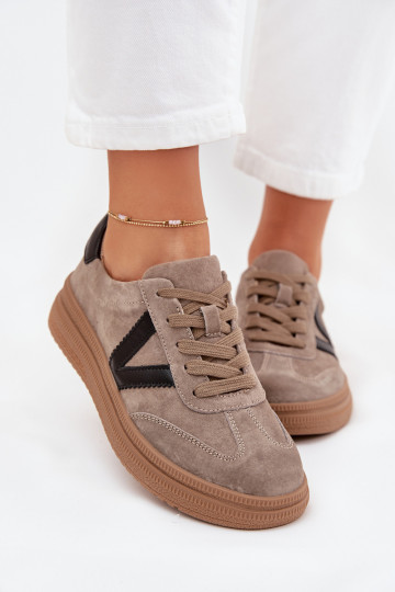 iš zomšos Sneakers modelio batai Moteriškas su platforma Vinceza 79562 smėlio spalvos