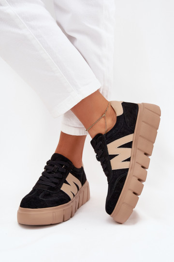 iš zomšos Moteriškas Sneakers modelio batai su platforma Vinceza 79561 juodos spalvos