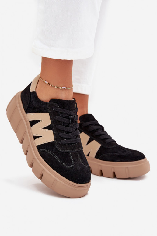 iš zomšos Moteriškas Sneakers modelio batai su platforma Vinceza 79561 juodos spalvos iš zomšos Moteriškas Sneakers modelio batai su platforma Vinceza 79561 juodos spalvos