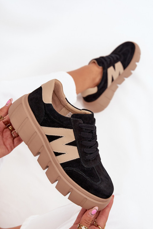 iš zomšos Moteriškas Sneakers modelio batai su platforma Vinceza 79561 juodos spalvos iš zomšos Moteriškas Sneakers modelio batai su platforma Vinceza 79561 juodos spalvos