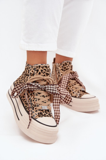 Laisvalaikio bateliai su raišteliais kaspinais I Zamkiem su platforma su leopardo kailio raštais Tai turivara