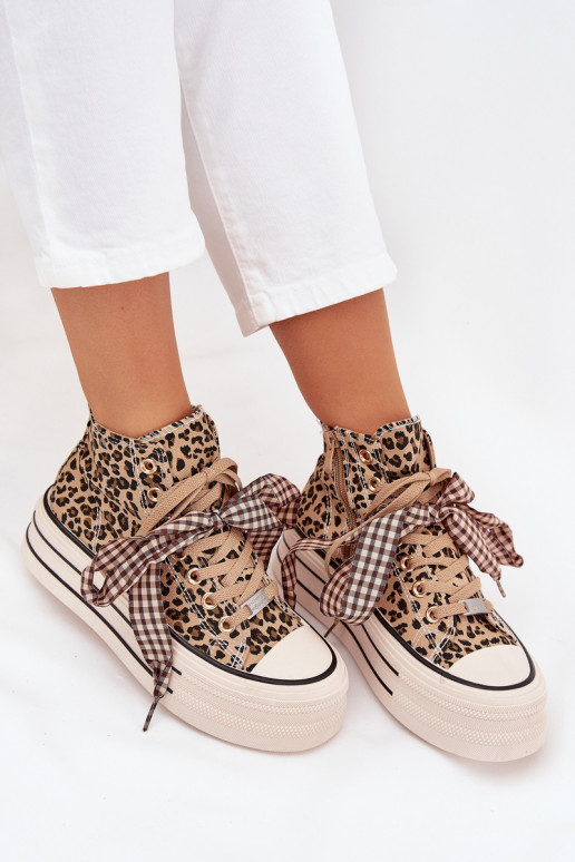 Laisvalaikio bateliai su raišteliais kaspinais I Zamkiem su platforma su leopardo kailio raštais Tai turivara