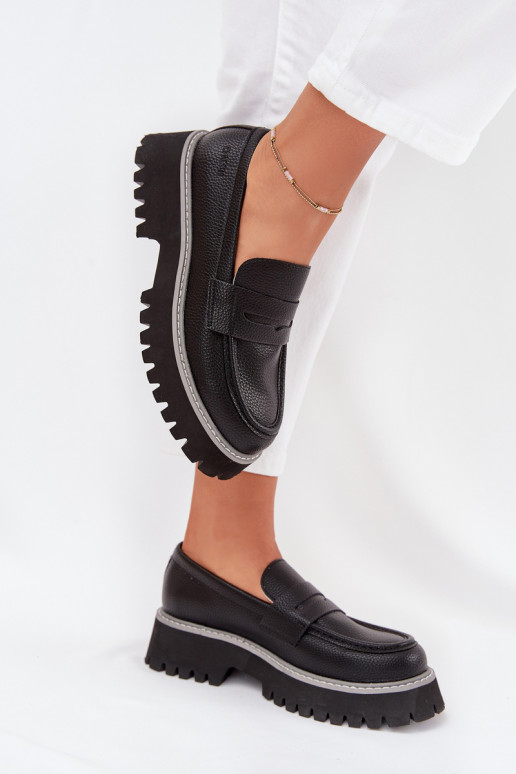 Moteriški mokasinai platformoje Ir plokščiakulniai Big Star NN274049 juodos spalvos