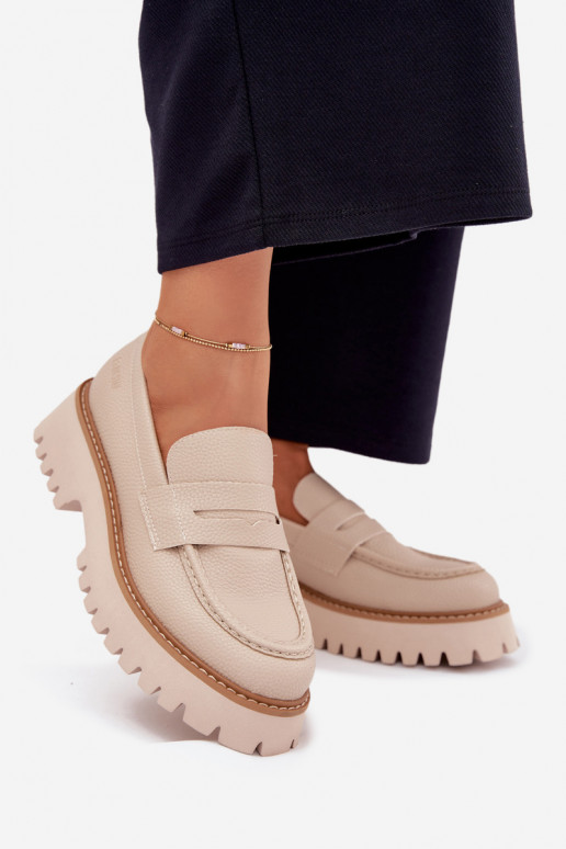 Moteriški mokasinai platformoje Ir plokščiakulniai Big Star NN274050 smėlio spalvos