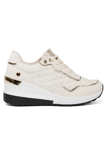 smėlio spalvos Sneakers modelio batai z połyskującymi auksinismi akcentami 2