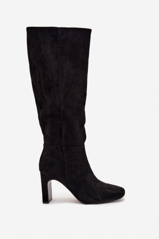 moteriški ilgaauliai batai su kulniukais pašiltinti juodos spalvos Zamira