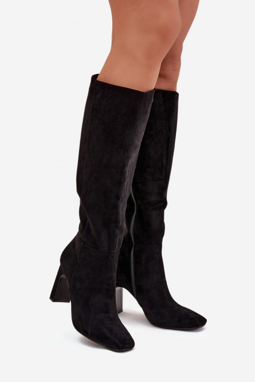 moteriški ilgaauliai batai su kulniukais pašiltinti juodos spalvos Zamira
