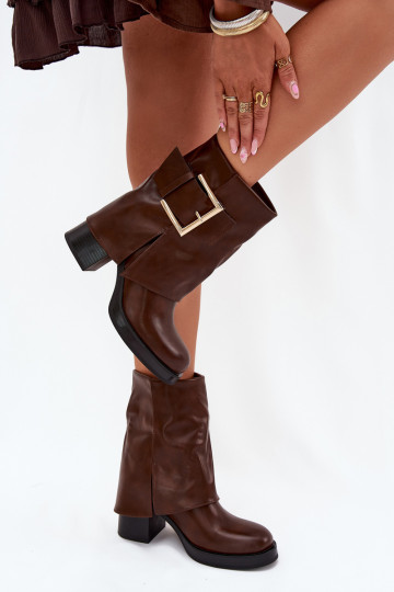 Moteriški aulinukai pašiltinti su kulniukais su aukso spalvos sagtimis rudos spalvos Milira