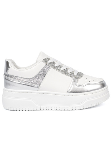 Baltos sidabras Sneakers modelio batai z połyskującymi detalami 2