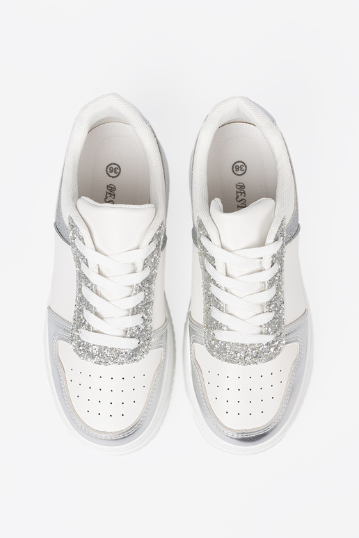 Baltos sidabras Sneakers modelio batai z połyskującymi detalami