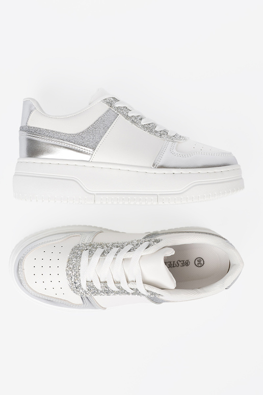 Baltos sidabras Sneakers modelio batai z połyskującymi detalami
