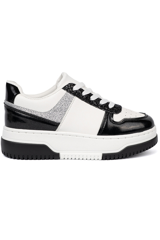 Juodos ir-baltos spalvos Sneakers modelio batai z połyskującymi sidabrasmi detalami