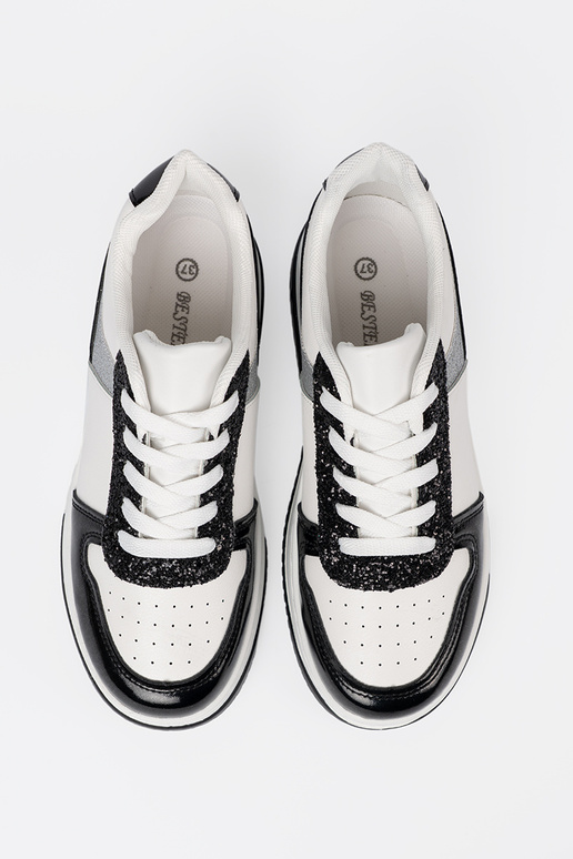 Juodos ir-baltos spalvos Sneakers modelio batai z połyskującymi sidabrasmi detalami