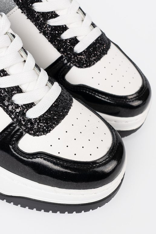 Juodos ir-baltos spalvos Sneakers modelio batai z połyskującymi sidabrasmi detalami