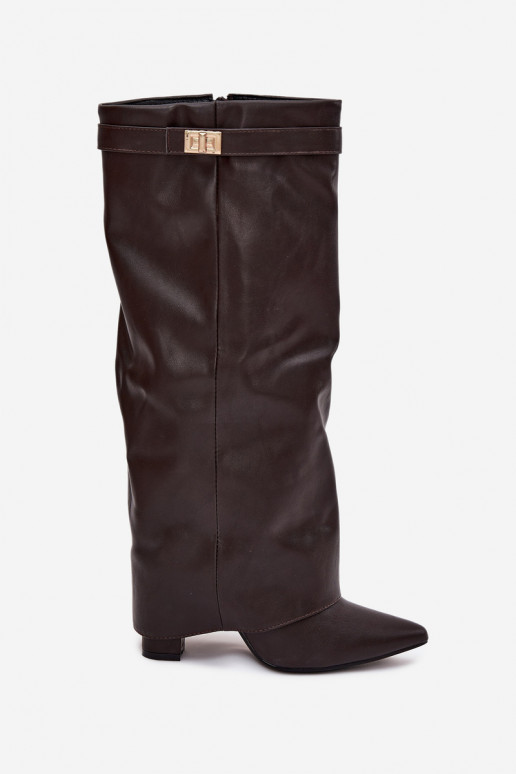 moteriški ilgaauliai batai su kulniukaissuINyĮiniętą CholeĮką I aukso spalvosm Detalem CzekoladoĮe Diorna