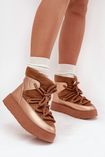 Žemas sniego batai Moteriškas pašiltinti su kailiuku vidujesuGrubym INiązaniem rudos spalvos Xarina