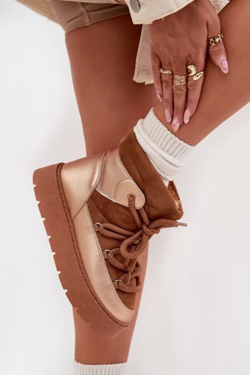 Žemas sniego batai Moteriškas pašiltinti su kailiuku vidujesuGrubym INiązaniem rudos spalvos Xarina