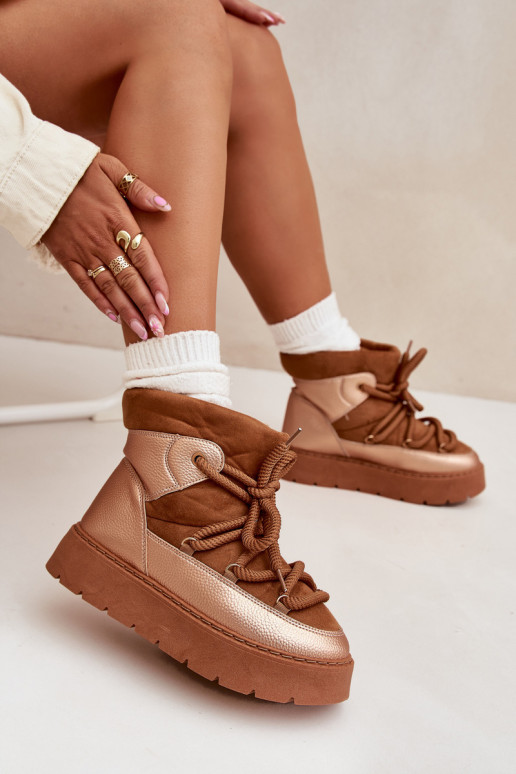 Žemas sniego batai Moteriškas pašiltinti su kailiuku vidujesuGrubym INiązaniem rudos spalvos Xarina