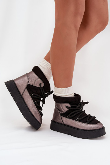 Žemas sniego batai Moteriškas pašiltinti su kailiuku vidujesuGrubym INiązaniem juodos spalvos Xarina