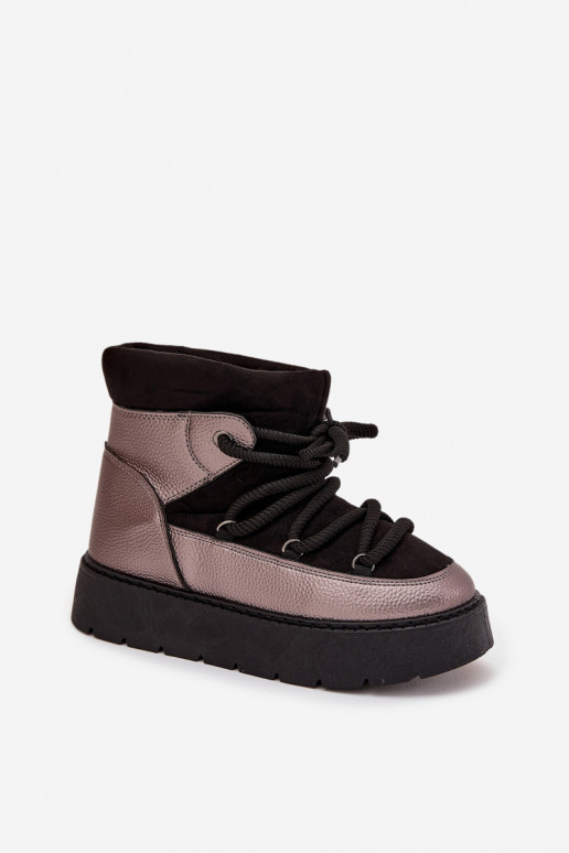 Žemas sniego batai Moteriškas pašiltinti su kailiuku vidujesuGrubym INiązaniem juodos spalvos Xarina