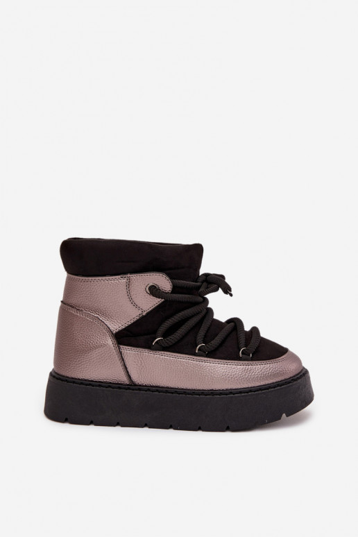 Žemas sniego batai Moteriškas pašiltinti su kailiuku vidujesuGrubym INiązaniem juodos spalvos Xarina